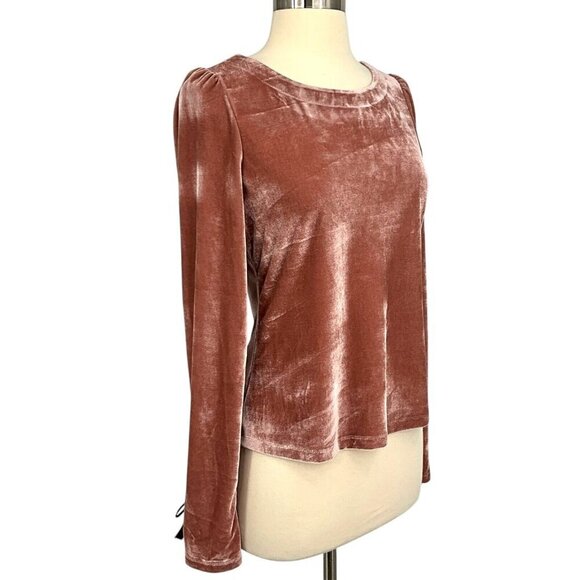 Anthropologie Open Back Top Pink Velvet Size S Strappy Long Sleeve Bows Evening - Picture 2 of 9